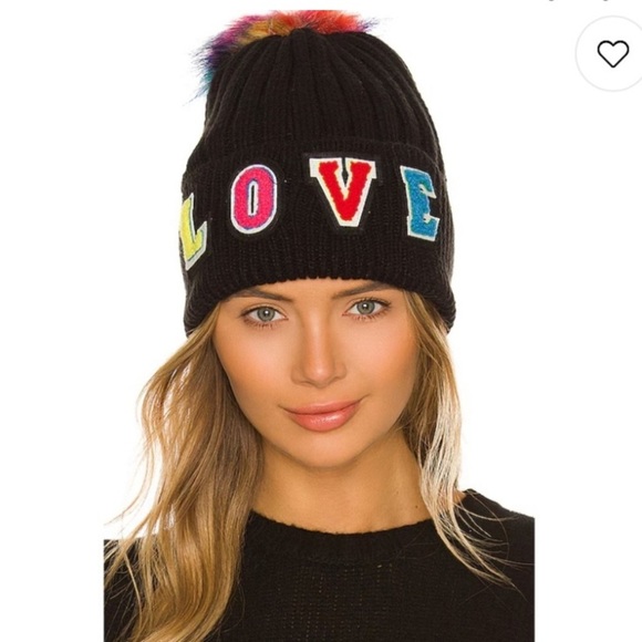 Jocelyn Women's Faux Fur Knit Beanie Hat Pompom Black NWT - Picture 1 of 2